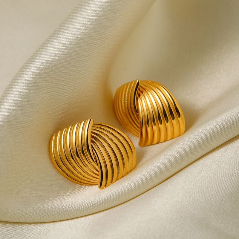 1 Pair Vintage Style Stripe Plating Stainless Steel 18k Gold Plated Ear Studs