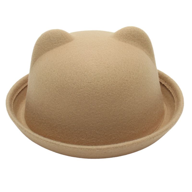 Kid's Adults Cute Simple Style Bear Solid Color Crimping Fedora Hat