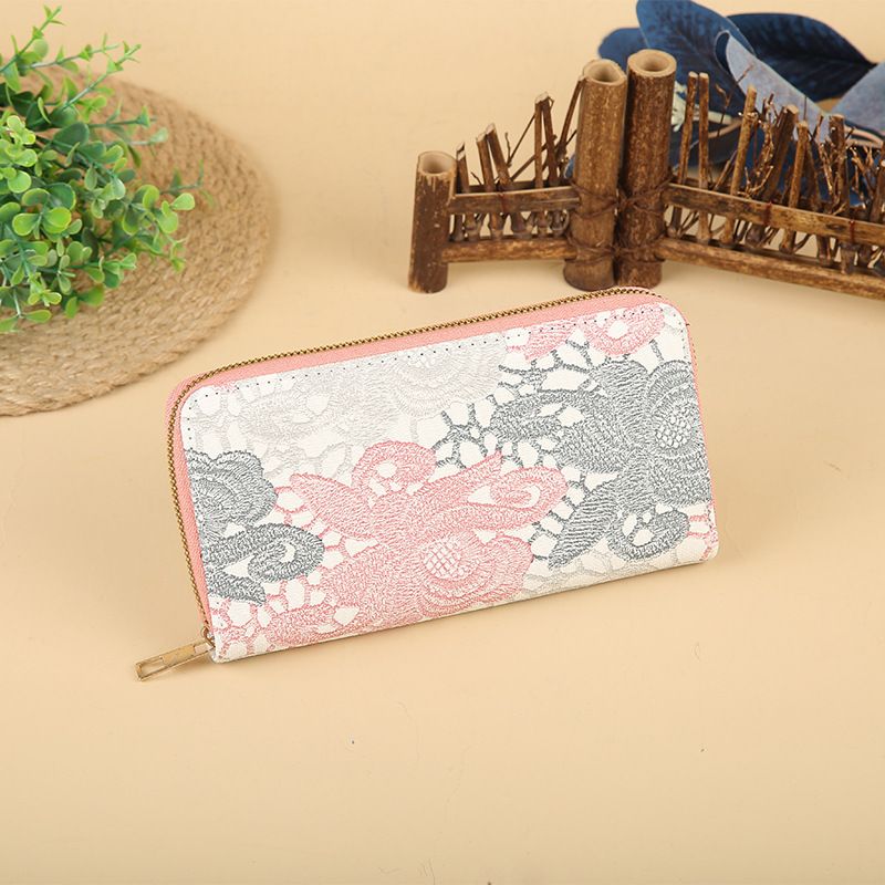 Women's Flower Pu Leather Zipper Wallets