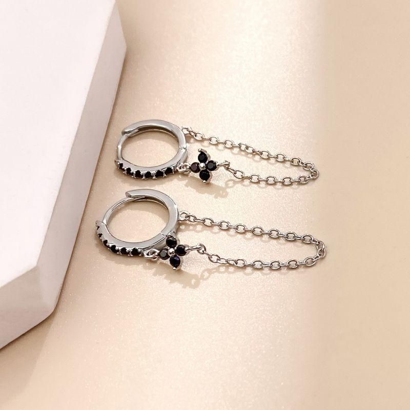 1 Pair Simple Style Round Solid Color Plating Inlay Sterling Silver Zircon Silver Plated Hoop Earrings