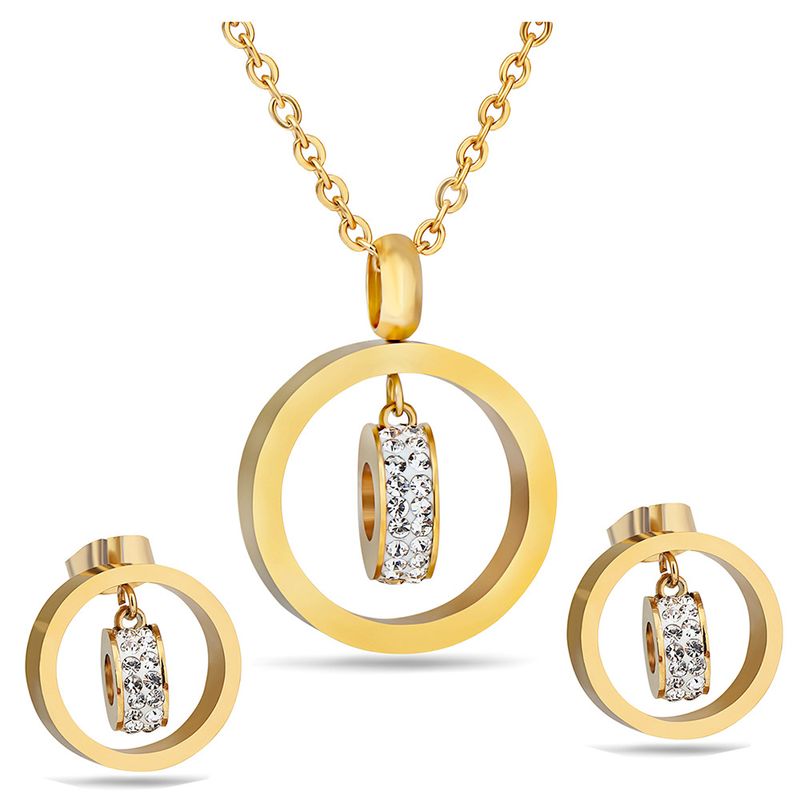 Elegante Estilo Moderno Geométrico Acero Titanio Embutido Diamantes De Imitación Aretes Collar