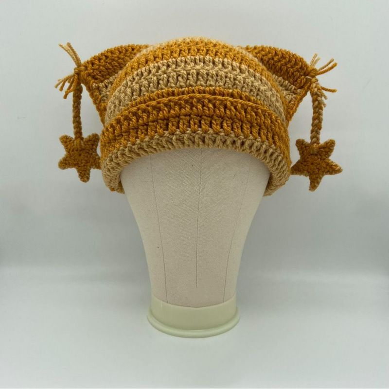 Women's Simple Style Star Cat Handmade Eaveless Wool Cap