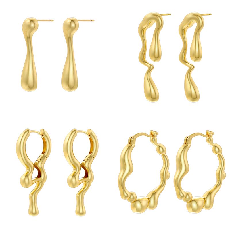 1 Pair Ig Style Casual Simple Style Water Droplets Plating Copper 18k Gold Plated Ear Studs