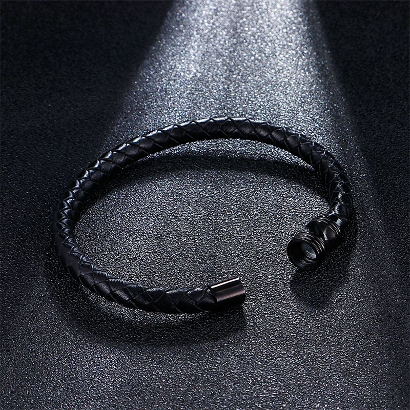 Retro Solid Color Stainless Steel Pu Leather Plating Men's Bangle