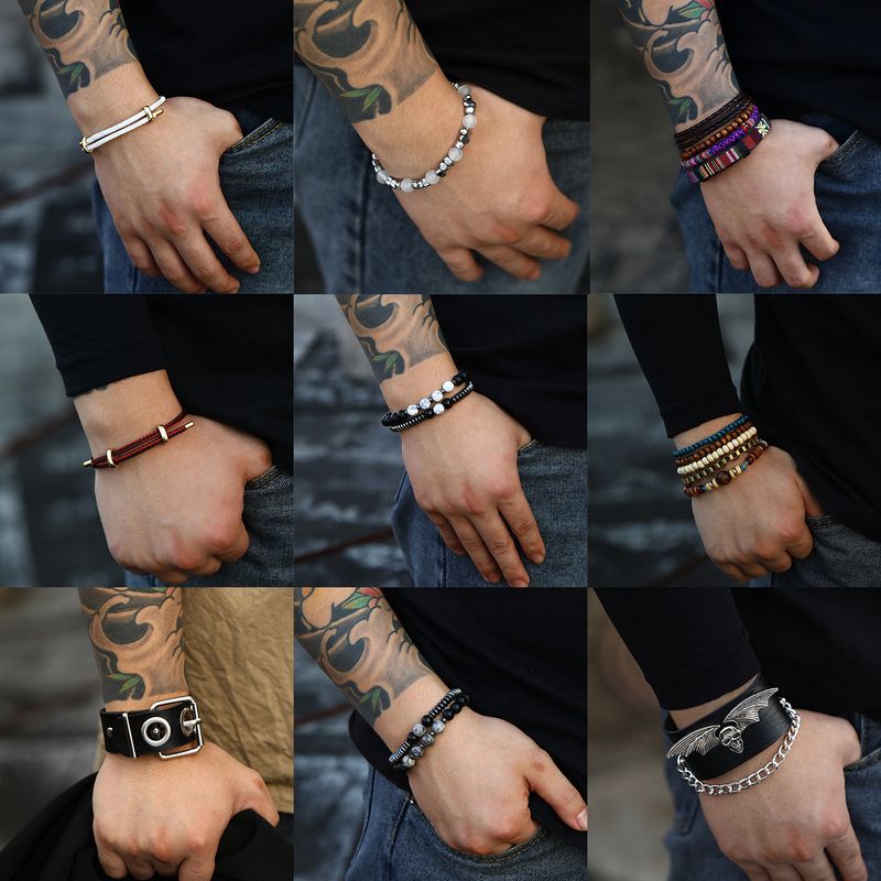 Casual Punk Cool Style Leaf Skull Pu Leather Alloy Men's Bracelets