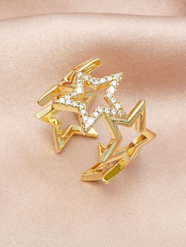 Elegant Lady Pentagram White Gold Plated Gold Plated Rhinestones Alloy Wholesale Open Rings