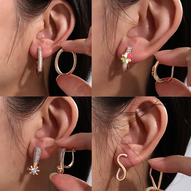 1 Pair Xuping Commute Four Leaf Clover Flower Plating Inlay Copper Alloy Rhinestones 18k Gold Plated Drop Earrings
