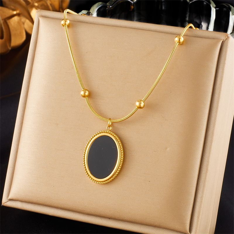 304 Stainless Steel Korean Style Plating Oval Acrylic Pendant Necklace