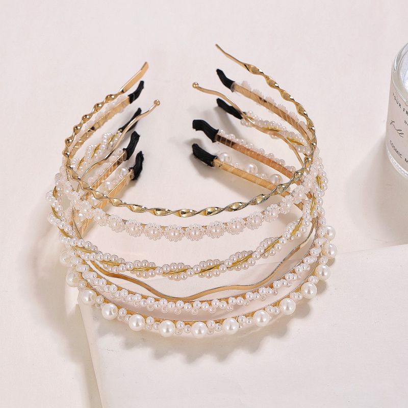 Sweet Solid Color Imitation Pearl Alloy Plating Hair Band