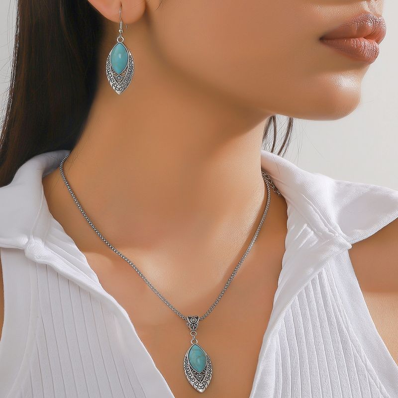 Estilo Simple Gotitas De Agua Aleación Enchapado Embutido Turquesa Mujeres Conjunto De Joyas