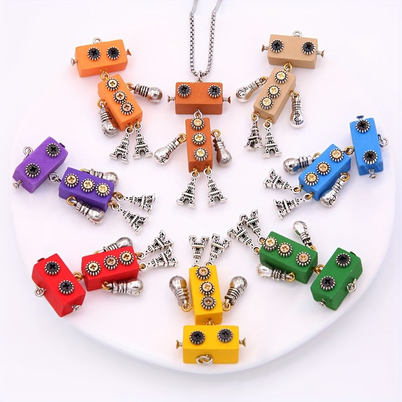 Wholesale Jewelry Modern Style Cool Style Robot 304 Stainless Steel Alloy Wood 18K Gold Plated Pendant Necklace