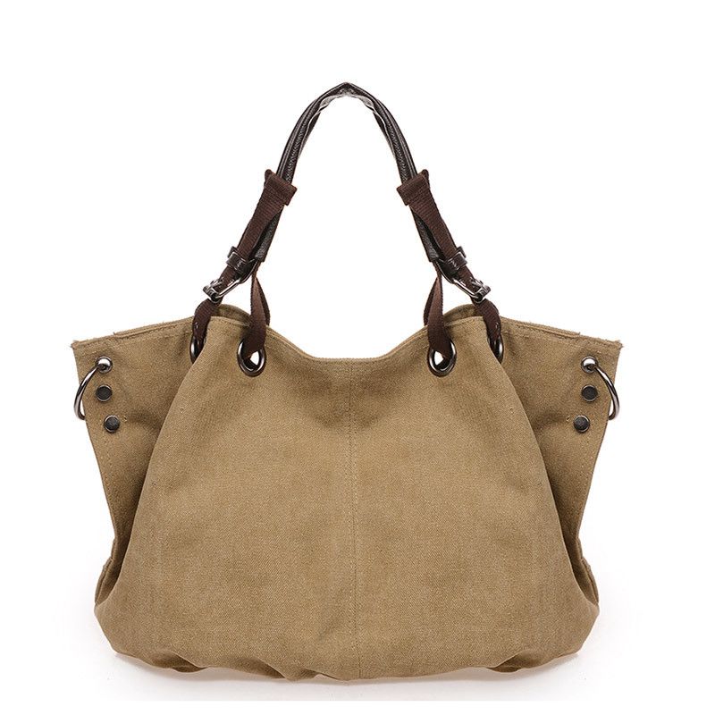 Women's Canvas Solid Color Vintage Style Square Zipper Handbag