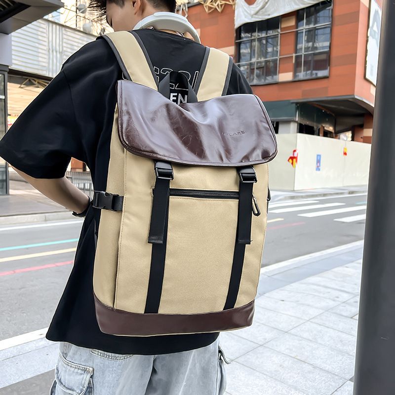 Men's Solid Color Oxford Cloth Flip Cover Fashion Backpack School Backpack