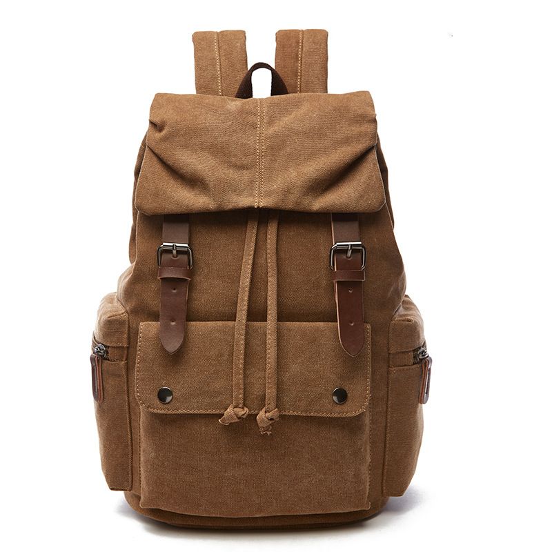 Unisex Solid Color Canvas Flip Cover Functional Backpack School Backpack