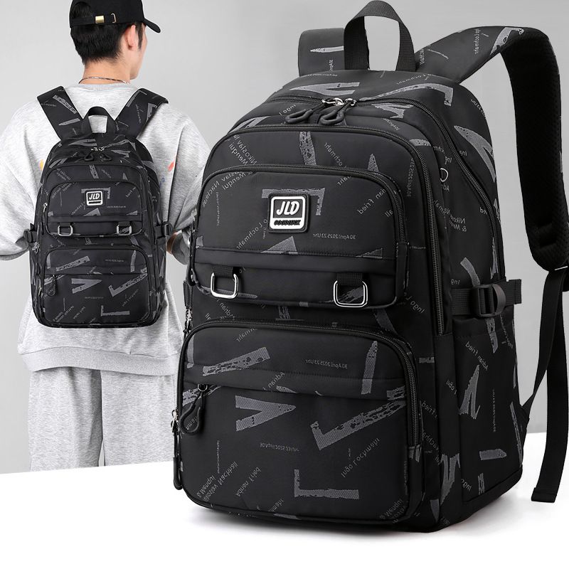 Men's Letter Oxford Cloth Zipper Functional Backpack School Backpack