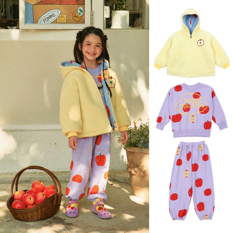 Cute Cartoon Solid Color Fleece Girls Clothing Sets