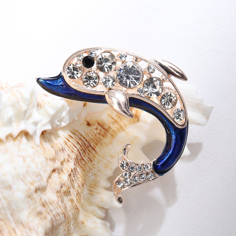 Cute Dolphin Alloy Plating Inlay Rhinestones Women's Brooches