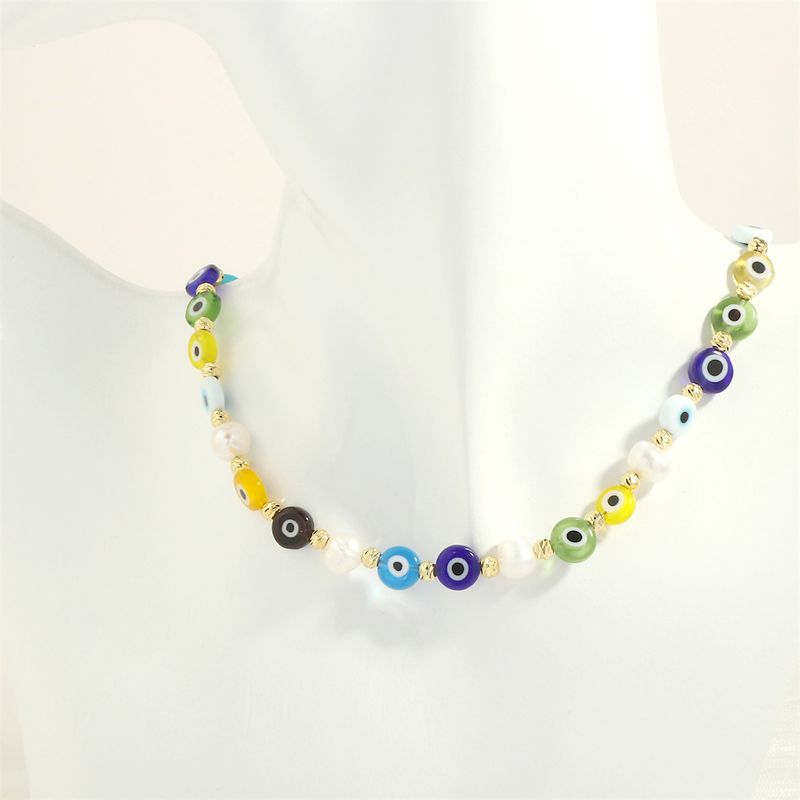 Vintage Style Eye Plastic Resin Freshwater Pearl Beaded Plating 18k Gold Plated Women's Necklace