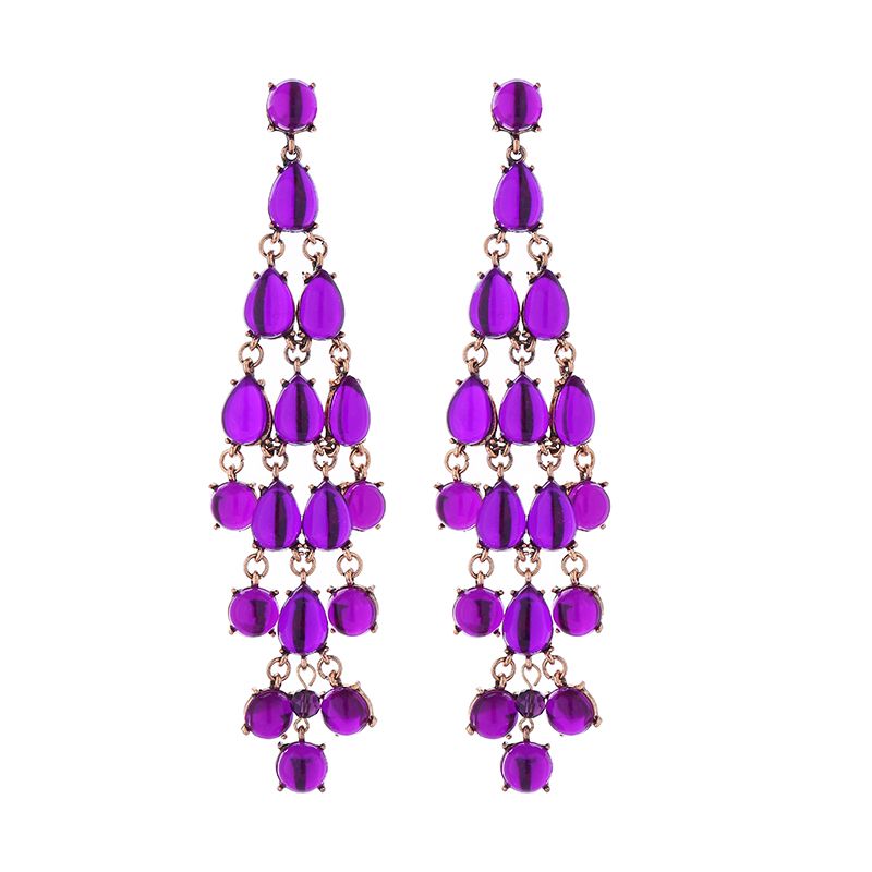 1 Pair Luxurious Water Droplets Tassel Inlay Alloy Resin Gold Plated Drop Earrings