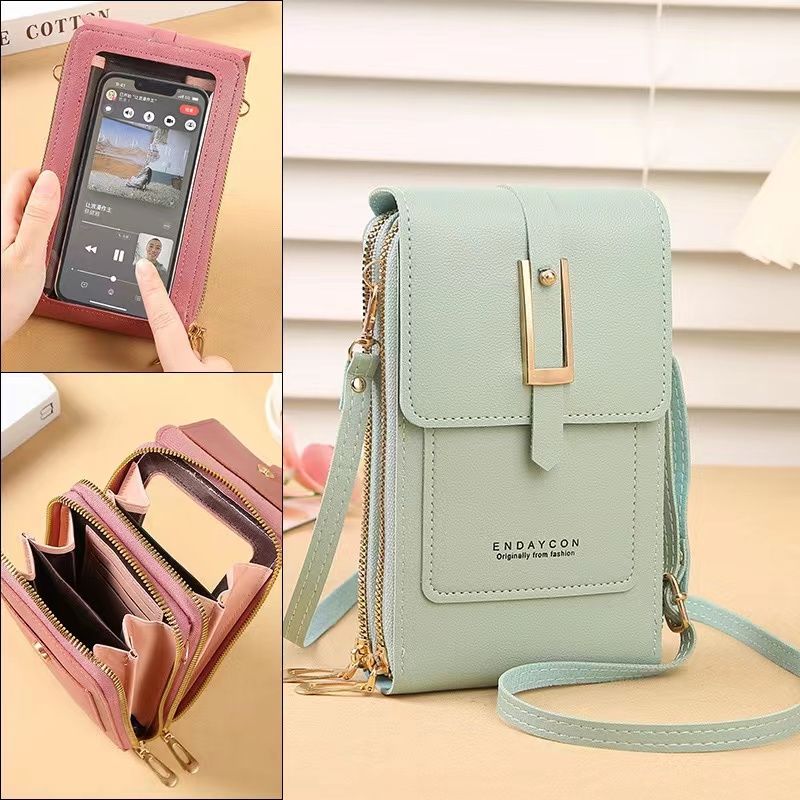Women's Pu Leather Solid Color Classic Style Square Zipper Phone Wallets