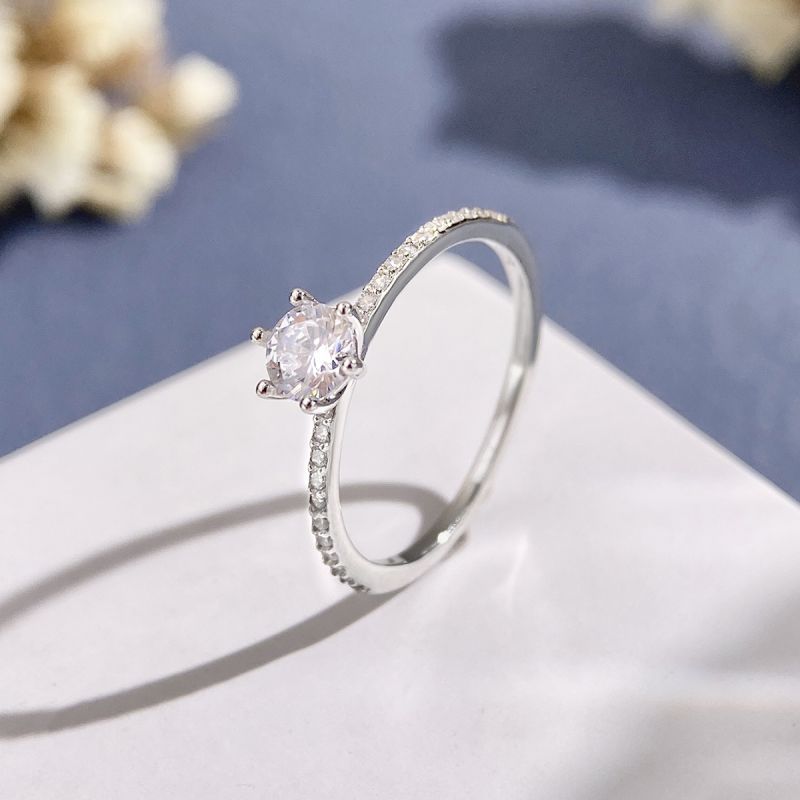 Lady Simple Style Solid Color Sterling Silver Plating Inlay Zircon Silver Plated Rings