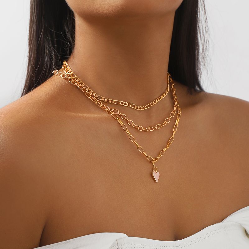 Décontractée Sucré Forme De Cœur Métal Femmes Collier En Couches