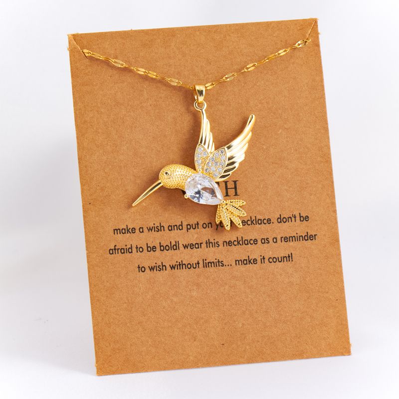 Acero Inoxidable Chapados en oro de 18k Estilo Vintage Enchapado Embutido Pájaro Diamantes De Imitación Circón Collar Colgante