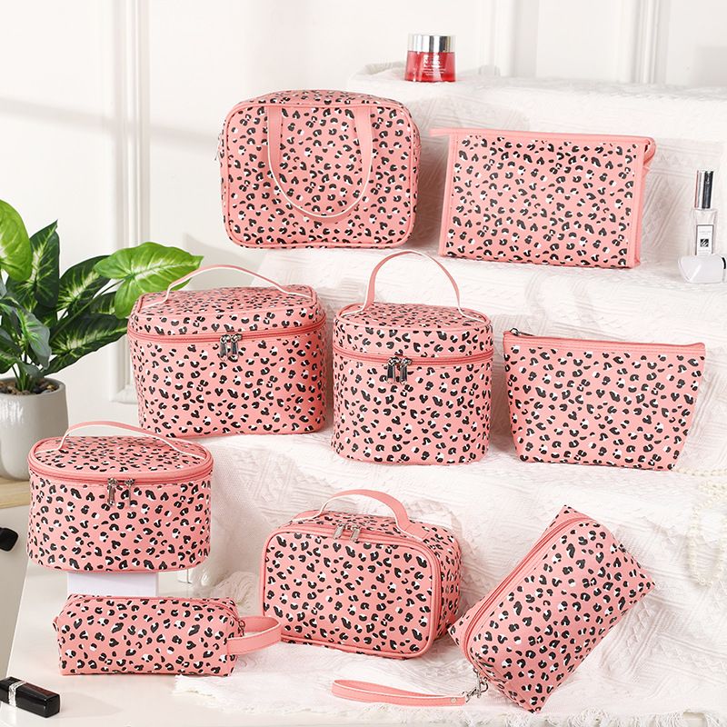 Sexy Leopard Pu Leather Cylindrical Square Makeup Bags