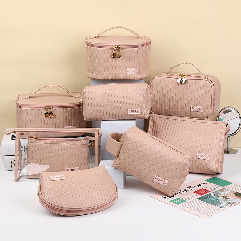Classic Style Stripe Pu Leather Semicircle Square Makeup Bags