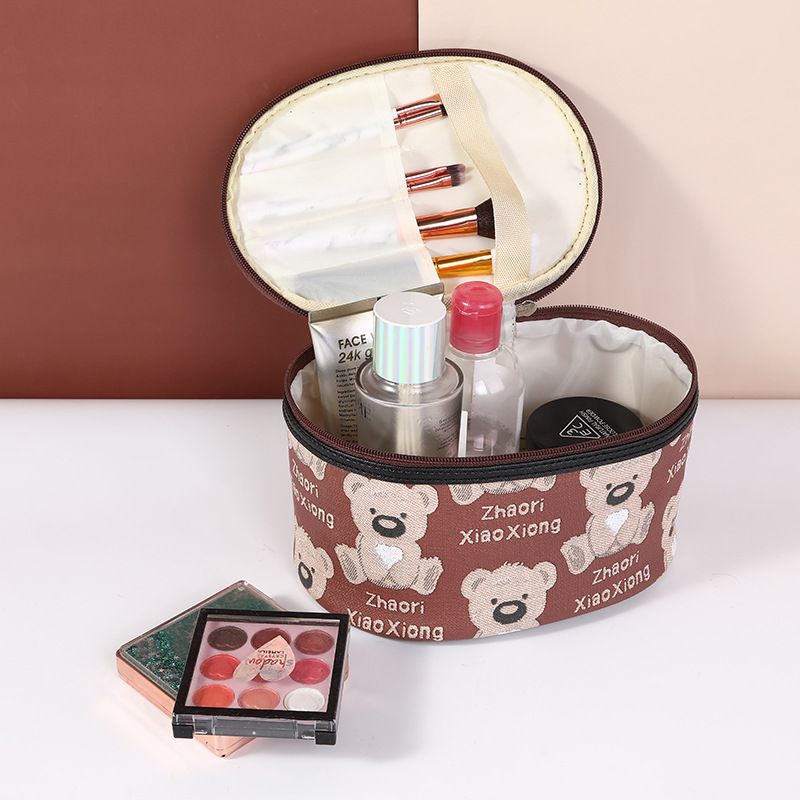 Cute Little Bear Pu Leather Square Oval Makeup Bags