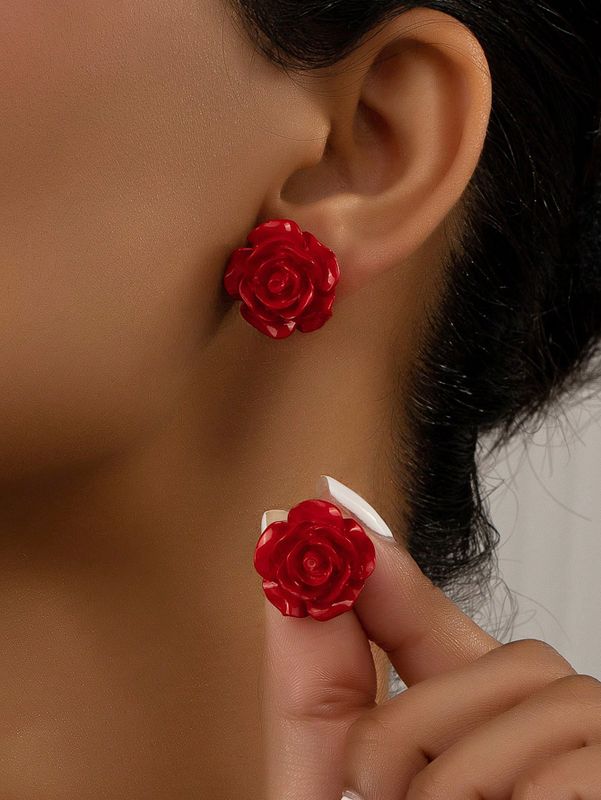 1 Pair Sweet Simple Style Rose Arylic Acrylic Ear Studs