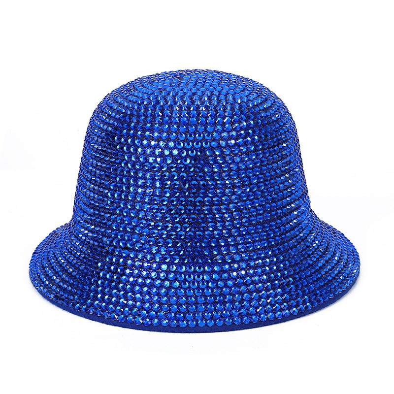 Women's Retro Shiny Solid Color Rhinestone Wide Eaves Bucket Hat