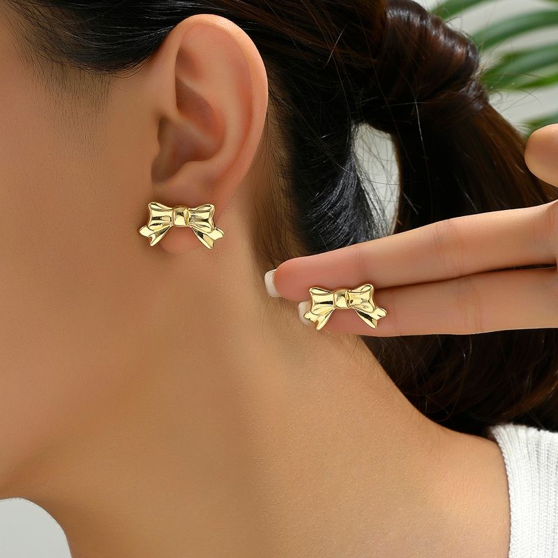 1 Pair Simple Style Insect Bow Knot Pearl Inlay Alloy Zinc Rhinestones Drop Earrings Ear Studs