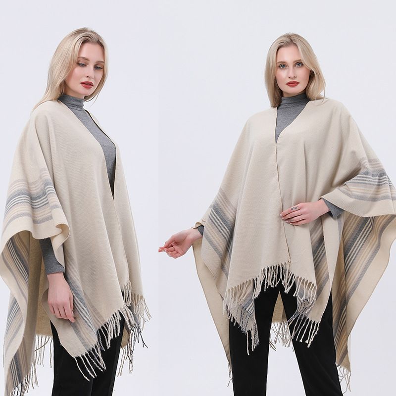 Women's Simple Style Stripe Polyester Tassel Shawl