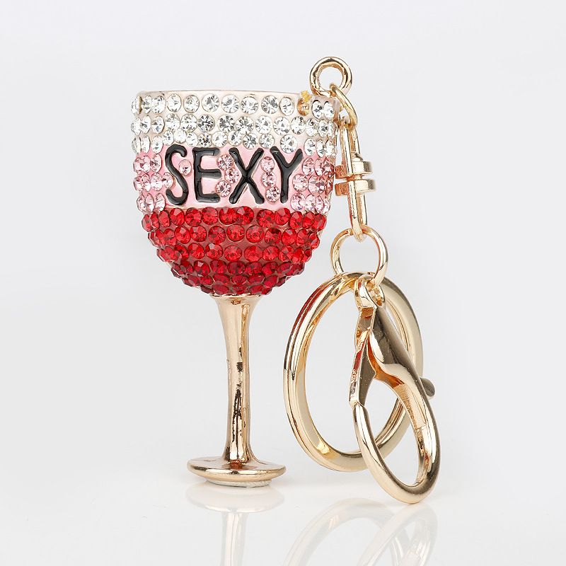 Élégant Dame Verre De Vin Alliage Diamant Femmes Pendentif De Sac Porte-clés