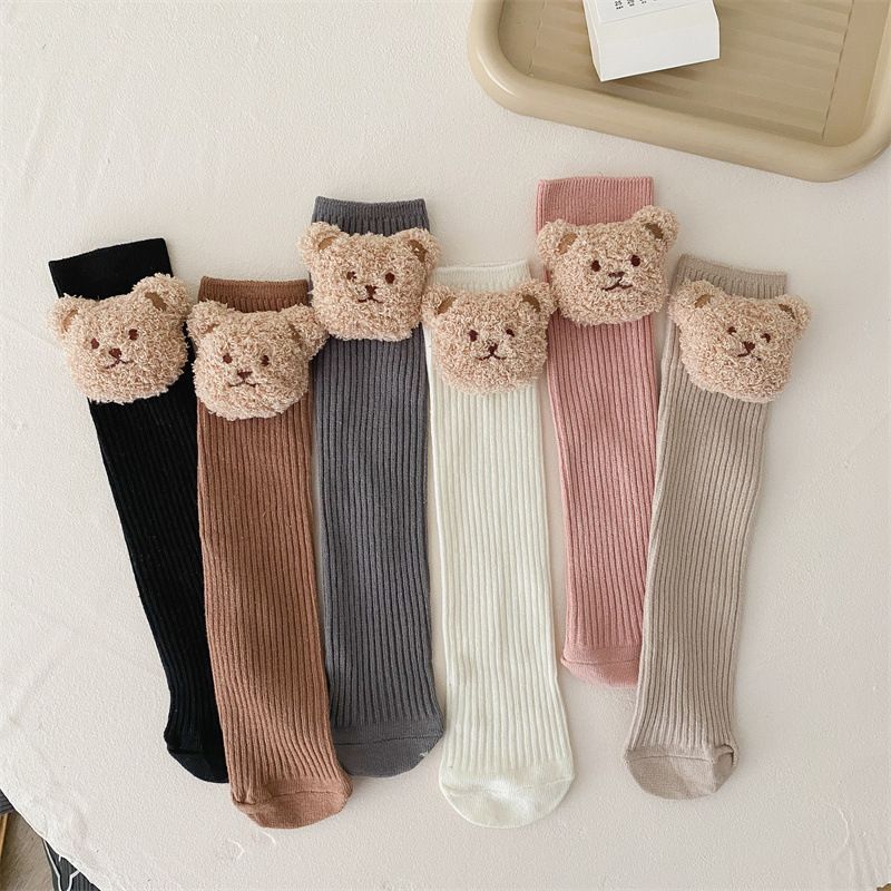 Girl's Cute Animal Solid Color Cotton Embroidery Over The Knee Socks 2 Pieces