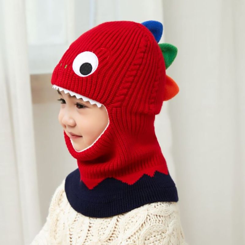 Children Unisex Cartoon Style Cute Dinosaur Ear Warap Wool Cap