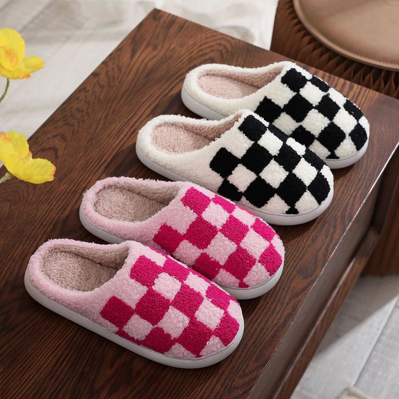 Unisex Casual Plaid Round Toe Cotton Slippers