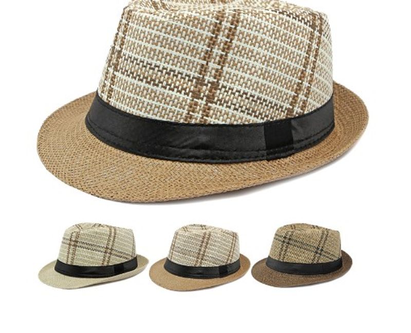 Unisexe Rétro Style Britannique Plaid Avant-toit Large Chapeau Fédora