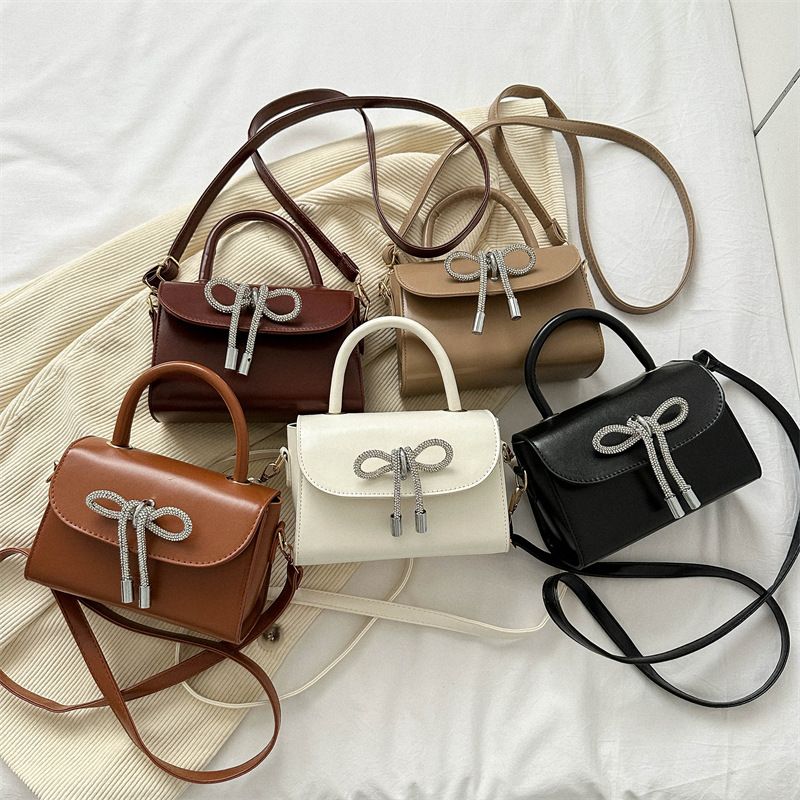 Women's Pu Leather Bow Knot Streetwear Square Magnetic Buckle Handbag