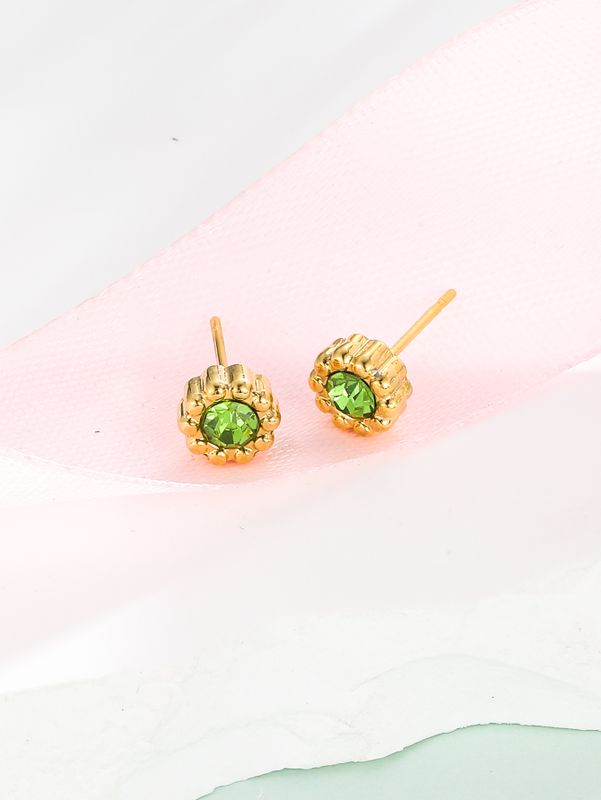 1 Pair Elegant Lady Geometric Plating Inlay 304 Stainless Steel Zircon 18K Gold Plated Ear Studs