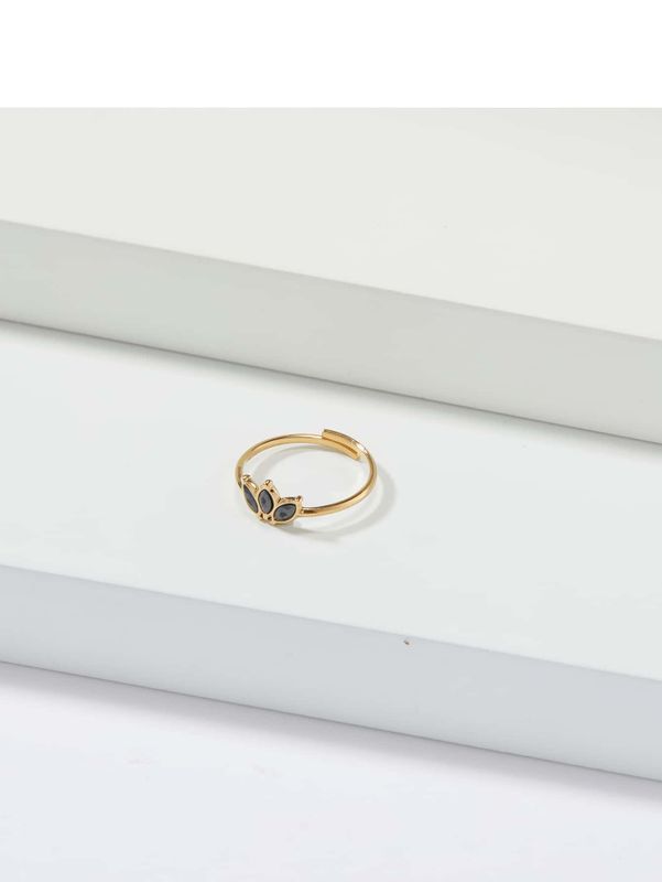 Edelstahl 304 14 Karat Vergoldet Einfacher Stil Klassischer Stil Überzug Inlay Geometrisch Obsidian Verstellbarer Ring