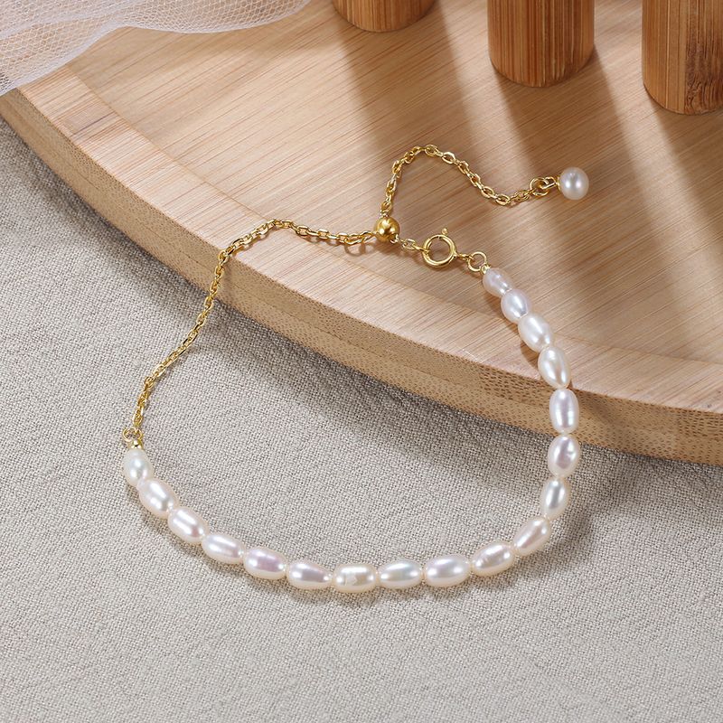 Elegant Baroque Style Simple Style Geometric Solid Color Freshwater Pearl Sterling Silver Plating 14k Gold Plated Bracelets