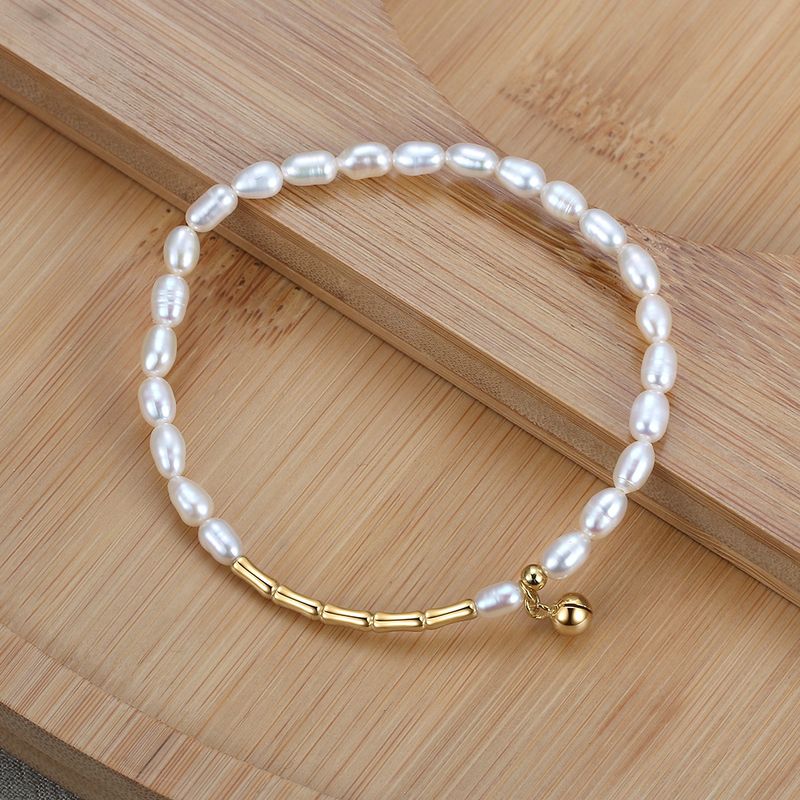Lady Baroque Style Solid Color Freshwater Pearl Sterling Silver Plating 14k Gold Plated Bracelets