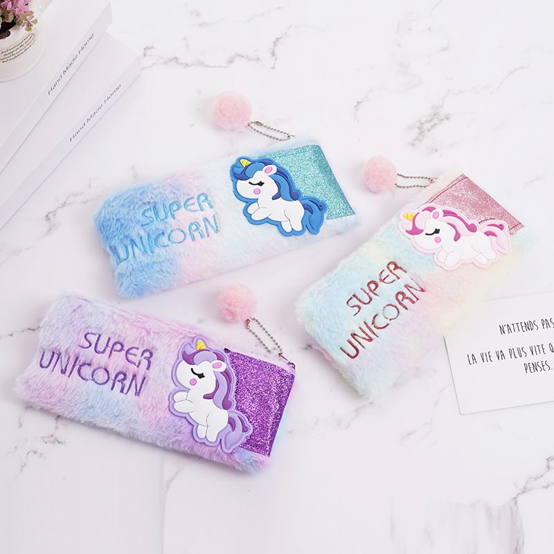 Unicorn Pv Velvet Class Learning Cute Pencil Case