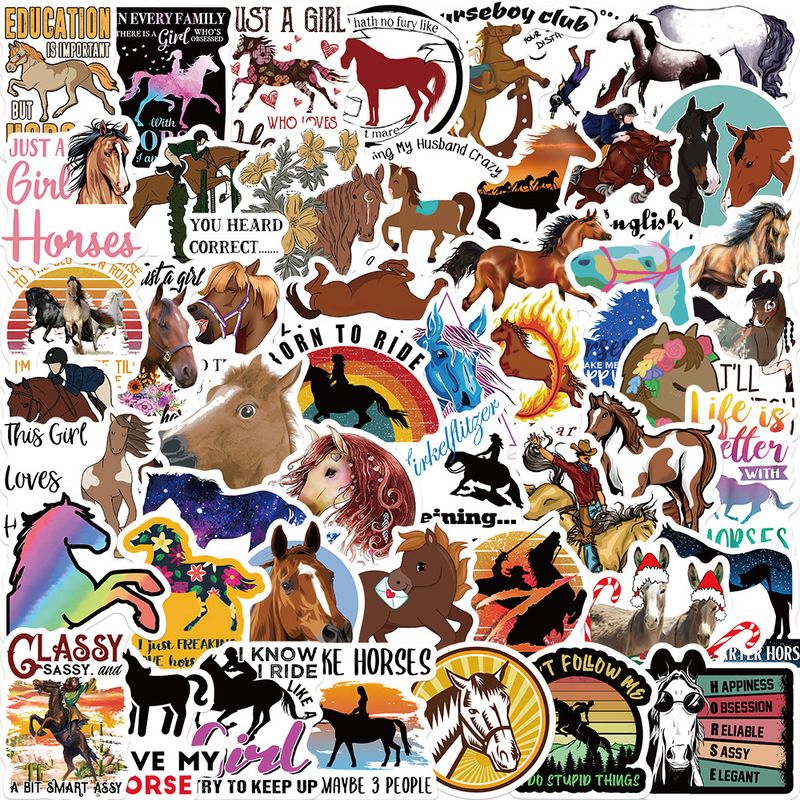 Autocollants De Dessin Animé Cheval 50 Feuilles Ensemble Autocollants Pvc Colorés Imperméables