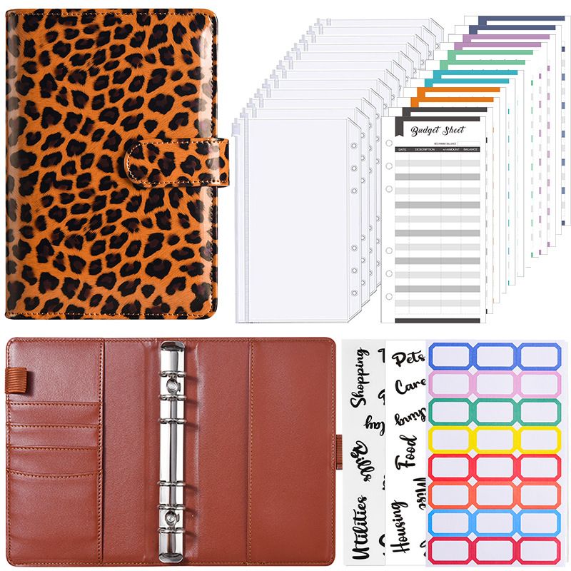 1 Set Leopard Learning School Pu Leather Retro Loose Spiral Notebook