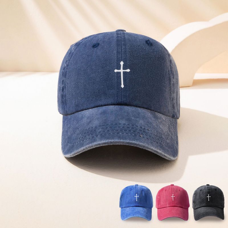 Unisex Hip-hop Retro Streetwear Cross Embroidery Curved Eaves Baseball Cap