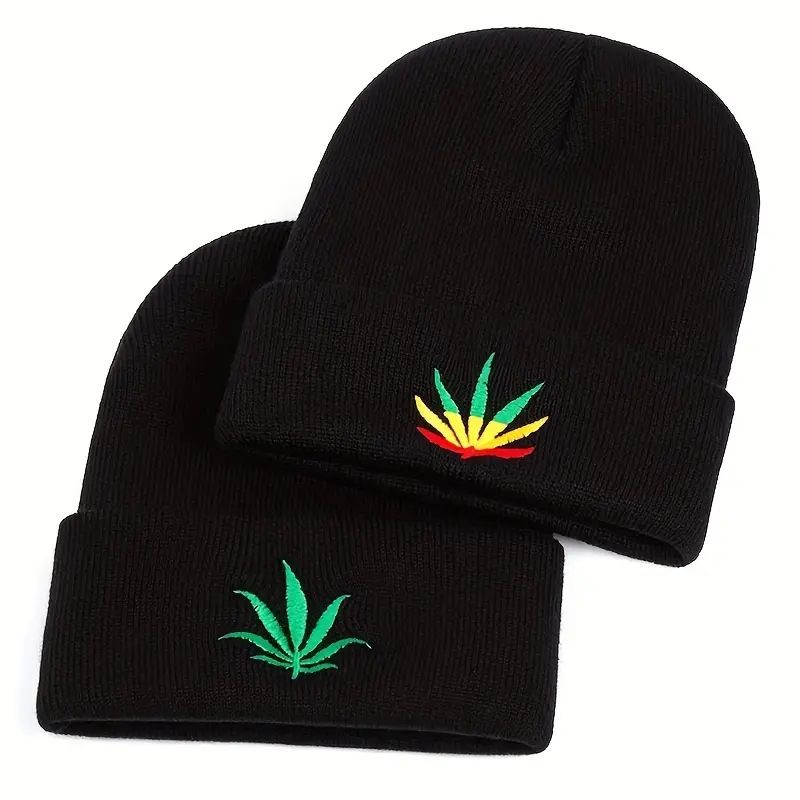 Unisexo Hip Hop Retro Estilo Simple Hoja De Arce Bordado Sin Alero Gorro De Lana