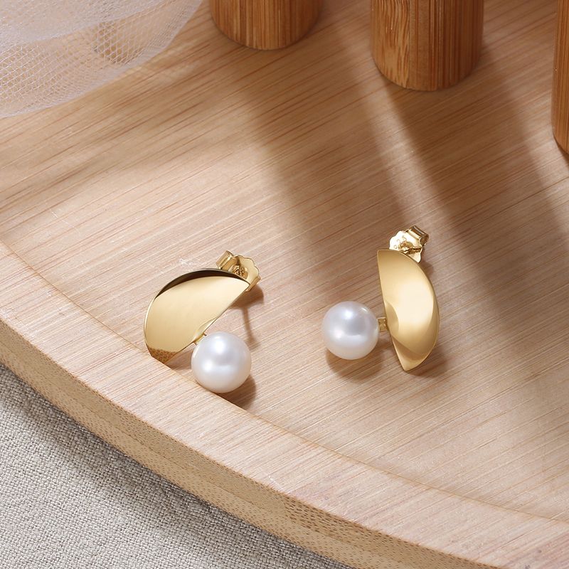 1 Pair Modern Style Simple Style Streetwear Geometric Polishing Plating Sterling Silver 14k Gold Plated Ear Studs